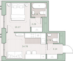 Планировка однокомнатной(квартира) площадью 35.3 квадратных метров в “ЖК Среда на Кутузовском”