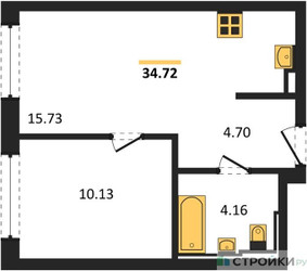 Планировка однокомнатной(квартира) площадью 34.7 квадратных метров в ЖК “ЖК Квартал Герцена”