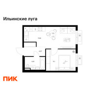 Планировка однокомнатной(квартира) площадью 37.69 квадратных метров в “ЖК Ильинские луга”