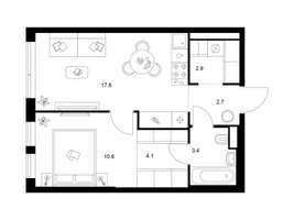Планировка однокомнатной(квартира) площадью 41.5 квадратных метров в “ЖК Строгино 360”