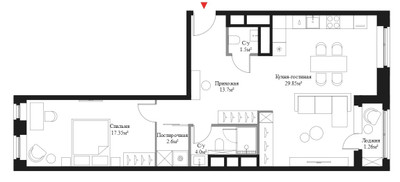 Планировка трехкомнатной(квартира) площадью 70.34 квадратных метров в ЖК “ЖК Время”