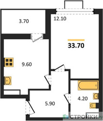 Планировка однокомнатной(квартира) площадью 33.7 квадратных метров в ЖК “ЖК Бунинские кварталы”