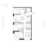 Планировка трехкомнатной(апартаменты) площадью 70.2 квадратных метров в “ЖК ARTEL (Артель)”