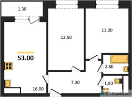 Планировка двухкомнатной(квартира) площадью 53.1 квадратных метров в “ЖК Пушкино Град”