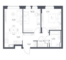 Планировка двухкомнатной(квартира) площадью 51.83 квадратных метров в “ЖК Большое Путилково”
