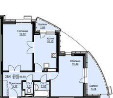 Планировка двухкомнатной(квартира) площадью 60.2 квадратных метров в “ЖК Соболевка”