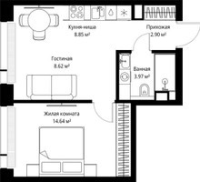 Планировка однокомнатной(квартира) площадью 38.98 квадратных метров в “ЖК Веер”