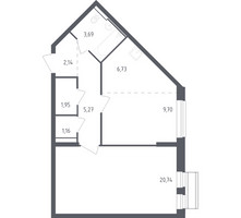 Планировка однокомнатной(квартира) площадью 51.38 квадратных метров в “ЖК Рублевский Квартал”