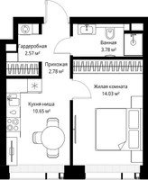 Планировка однокомнатной(квартира) площадью 33.81 квадратных метров в “ЖК Веер”