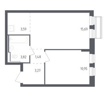 Планировка однокомнатной(квартира) площадью 38.8 квадратных метров в “ЖК Рублевский Квартал”