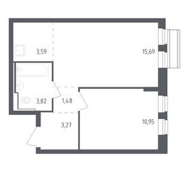 Планировка однокомнатной(квартира) площадью 38.8 квадратных метров в ЖК “ЖК Рублевский Квартал”
