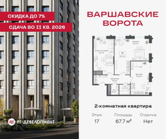 Планировка двухкомнатной(квартира) площадью 67.7 квадратных метров в “ЖК Варшавские ворота”