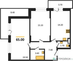 Планировка двухкомнатной(квартира) площадью 65 квадратных метров в “ЖК Пироговская Ривьера”