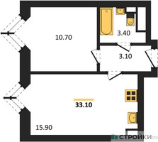 Планировка однокомнатной(квартира) площадью 33.1 квадратных метров в “ЖК Wave (Вейв)”