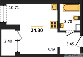 Планировка студии(квартира) площадью 24.3 квадратных метров в “Жилые кварталы Новое Пушкино”