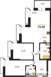 Планировка двухкомнатной(квартира) площадью 73.2 квадратных метров в ЖК “ЖК Дзен-кварталы”