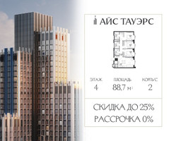 Планировка трехкомнатной(квартира) площадью 88.7 квадратных метров в “ЖК Айс Тауэрс”