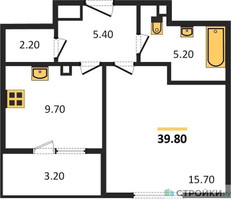 Планировка однокомнатной(квартира) площадью 39.8 квадратных метров в “ЖК Режиссер”