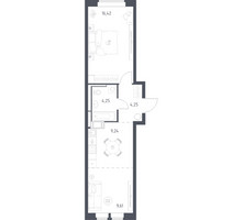 Планировка однокомнатной(квартира) площадью 43.77 квадратных метров в “ЖК Большое Путилково”