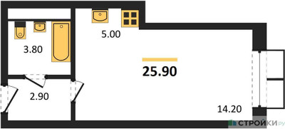 Планировка студии(квартира) площадью 25.8 квадратных метров в ЖК “ЖК Пироговская Ривьера”