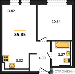 Планировка однокомнатной(квартира) площадью 35.85 квадратных метров в ЖК “ЖК Молжаниново”