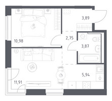 Планировка однокомнатной(квартира) площадью 39.34 квадратных метров в “ЖК Квартал Западный”