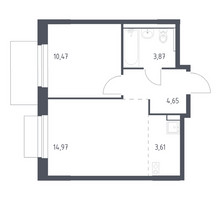 Планировка однокомнатной(квартира) площадью 37.57 квадратных метров в “ЖК Новое Внуково”