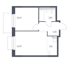 Планировка однокомнатной(квартира) площадью 37.57 квадратных метров в ЖК “ЖК Новое Внуково”