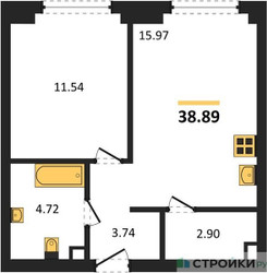 Планировка однокомнатной(квартира) площадью 38.89 квадратных метров в ЖК “ЖК Гранд Фили”