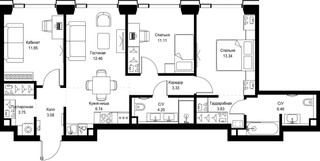 Планировка трехкомнатной(квартира) площадью 80.25 квадратных метров в “ЖК СЕТ”