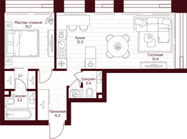 Планировка однокомнатной(квартира) площадью 50.4 квадратных метров в “ЖК Дом 7 Даниловский”