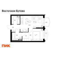 Планировка однокомнатной(квартира) площадью 35.5 квадратных метров в “ЖК Восточное Бутово”