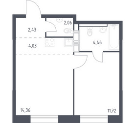 Планировка однокомнатной(квартира) площадью 39.06 квадратных метров в ЖК “ЖК Цветочные Поляны”