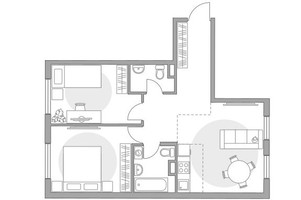 Планировка трехкомнатной(квартира) площадью 57.75 квадратных метров в “ЖК Аникеевский”