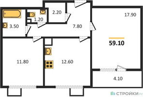 Планировка двухкомнатной(квартира) площадью 59.1 квадратных метров в “ЖК 1-й Ленинградский (Первый Ленинградский)”