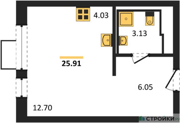 Планировка студии(квартира) площадью 25.91 квадратных метров в ЖК “ЖК Пригород Лесное”