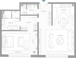 Планировка однокомнатной(квартира) площадью 100.1 квадратных метров в “ЖК Николь”