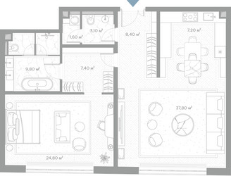 Планировка однокомнатной(квартира) площадью 100.1 квадратных метров в ЖК “ЖК Николь”