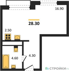 Планировка студии(квартира) площадью 28.3 квадратных метров в ЖК “ЖК Новая Щербинка”