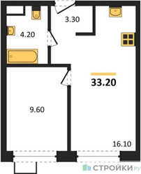 Планировка однокомнатной(квартира) площадью 33.2 квадратных метров в ЖК “ЖК Foreville (Форевилль)”