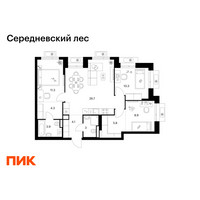 Планировка трехкомнатной(квартира) площадью 78.3 квадратных метров в “ЖК Середневский лес”