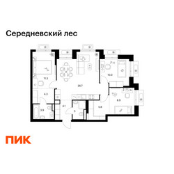 Планировка трехкомнатной(квартира) площадью 78.3 квадратных метров в ЖК “ЖК Середневский лес”