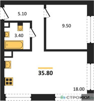 Планировка однокомнатной(квартира) площадью 35.8 квадратных метров в “ЖК ЗИЛАРТ”