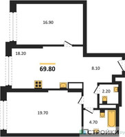 Планировка двухкомнатной(квартира) площадью 69.8 квадратных метров в “ЖК Символ”