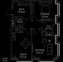 Планировка двухкомнатной(квартира) площадью 63.6 квадратных метров в “ЖК СЕЗАР БУДУЩЕЕ”