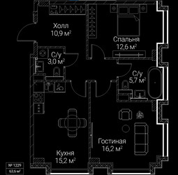 Планировка двухкомнатной(квартира) площадью 63.6 квадратных метров в ЖК “ЖК СЕЗАР БУДУЩЕЕ”