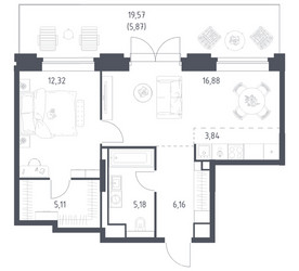 Планировка однокомнатной(квартира) площадью 55.36 квадратных метров в ЖК “ЖК Верейская 41”