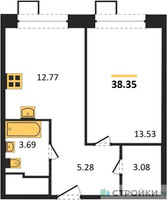 Планировка однокомнатной(квартира) площадью 38.35 квадратных метров в “ЖК Апарт-отель Тропарево парк”