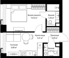 Планировка однокомнатной(квартира) площадью 34.95 квадратных метров в “ЖК Веер”