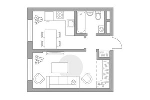 Планировка однокомнатной(квартира) площадью 34.63 квадратных метров в “ЖК Живописный”
